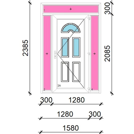 Műanyag bejárati ajtó 160x240 jobbos Miami 3 üveges felül+oldalvilágítóval 5 kamrás fehér