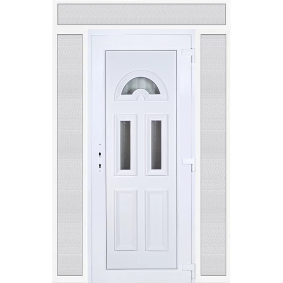 Műanyag bejárati ajtó 160x240 jobbos Miami 3 üveges felül+oldalvilágítóval 5 kamrás fehér