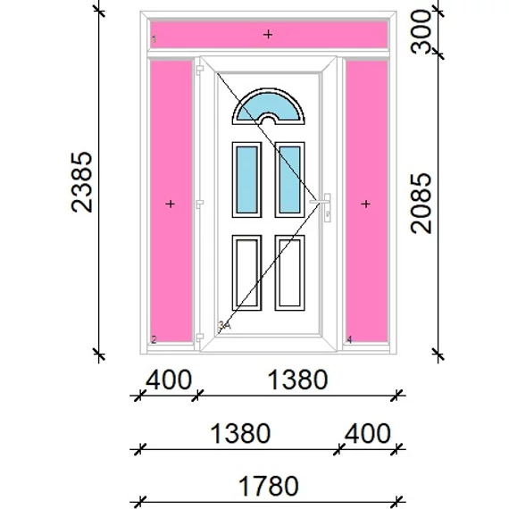 Műanyag bejárati ajtó 180x240 balos Miami 3 üveges felül+oldalvilágítóval 5 kamrás fehér