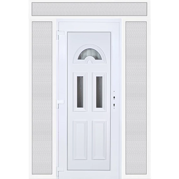 Műanyag bejárati ajtó 180x240 balos Miami 3 üveges felül+oldalvilágítóval 5 kamrás fehér