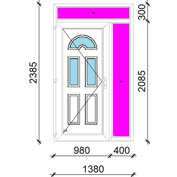Műanyag bejárati ajtó 140x240 balos Miami 3 üveges 3 rétegű üveggel extra vastag hőszigetelt panellal felül+oldalvilágítóval 5 kamrás fehér