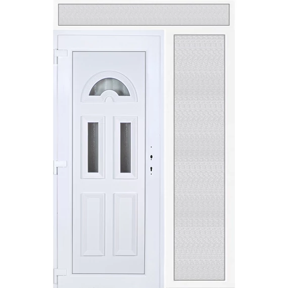 Műanyag bejárati ajtó 150x240 balos Miami 3 üveges 3 rétegű üveggel extra vastag hőszigetelt panellal felül+oldalvilágítóval 5 kamrás fehér