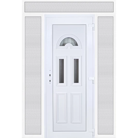 Műanyag bejárati ajtó 180x240 jobbos Miami 3 üveges 3 rétegű üveggel extra vastag hőszigetelt panellal felül+oldalvilágítóval 5 kamrás fehér