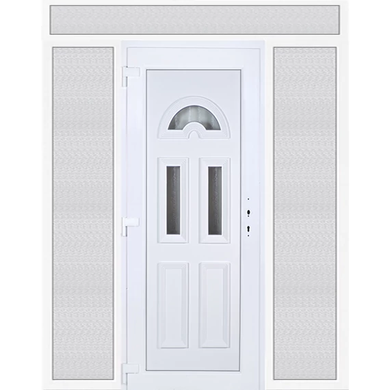 Műanyag bejárati ajtó 200x240 balos Miami 3 üveges 3 rétegű üveggel extra vastag hőszigetelt panellal felül+oldalvilágítóval 5 kamrás fehér