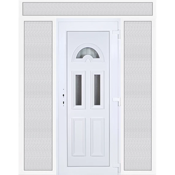 Műanyag bejárati ajtó 200x240 jobbos Miami 3 üveges 3 rétegű üveggel extra vastag hőszigetelt panellal felül+oldalvilágítóval 5 kamrás fehér