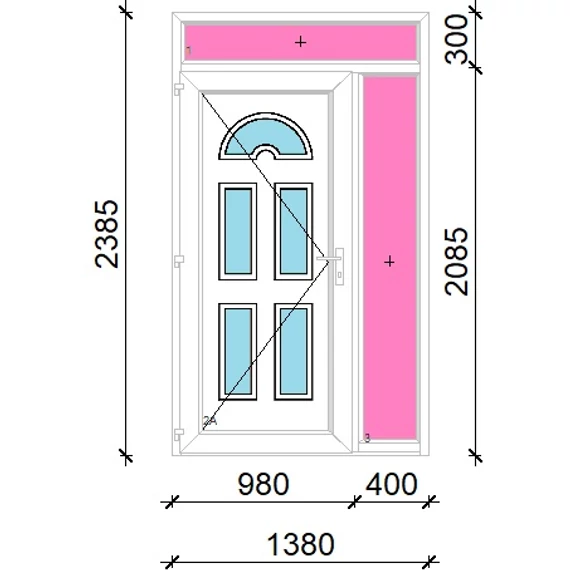 Műanyag bejárati ajtó 140x240 balos Miami 5 üveges felül+oldalvilágítóval 5 kamrás fehér