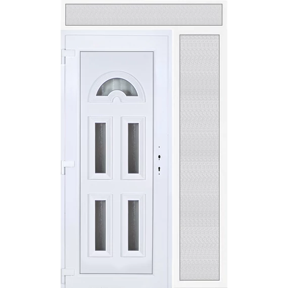 Műanyag bejárati ajtó 140x240 balos Miami 5 üveges felül+oldalvilágítóval 5 kamrás fehér