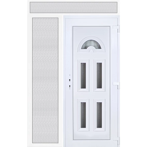 Műanyag bejárati ajtó 150x240 jobbos Miami 5 üveges felül+oldalvilágítóval 5 kamrás fehér