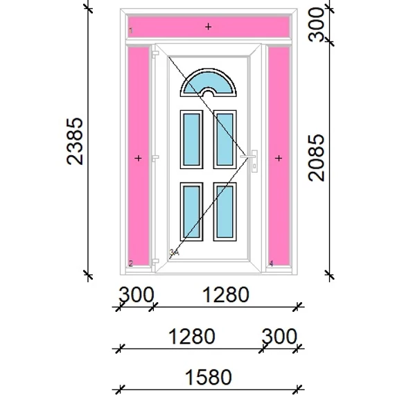 Műanyag bejárati ajtó 160x240 balos Miami 5 üveges felül+oldalvilágítóval 5 kamrás fehér