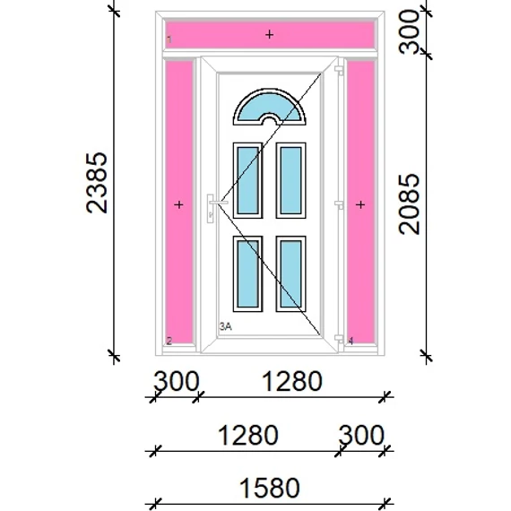 Műanyag bejárati ajtó 160x240 jobbos Miami 5 üveges felül+oldalvilágítóval 5 kamrás fehér