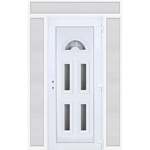 Műanyag bejárati ajtó 160x240 jobbos Miami 5 üveges felül+oldalvilágítóval 5 kamrás fehér