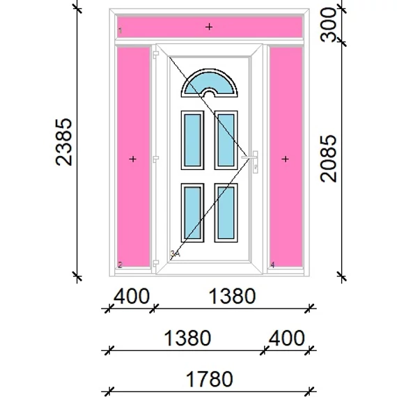 Műanyag bejárati ajtó 180x240 balos Miami 5 üveges felül+oldalvilágítóval 5 kamrás fehér