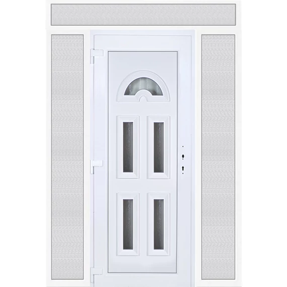 Műanyag bejárati ajtó 180x240 balos Miami 5 üveges felül+oldalvilágítóval 5 kamrás fehér