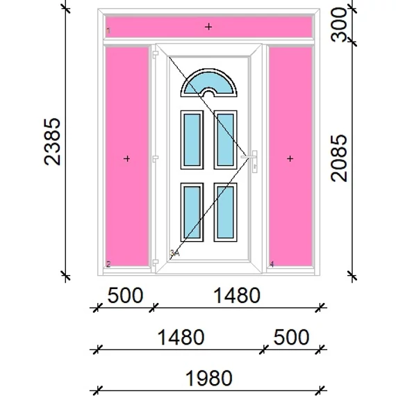 Műanyag bejárati ajtó 200x240 balos Miami 5 üveges felül+oldalvilágítóval 5 kamrás fehér
