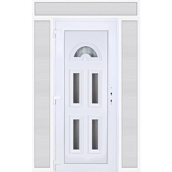 Műanyag bejárati ajtó 160x240 balos Miami 5 üveges 3 rétegű üveggel extra vastag hőszigetelt panellal felül+oldalvilágítóval 5 kamrás fehér