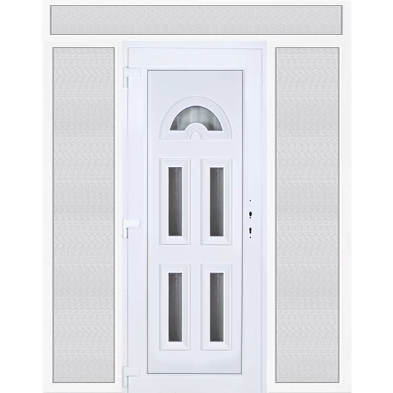 Műanyag bejárati ajtó 200x240 balos Miami 5 üveges 3 rétegű üveggel extra vastag hőszigetelt panellal felül+oldalvilágítóval 5 kamrás fehér