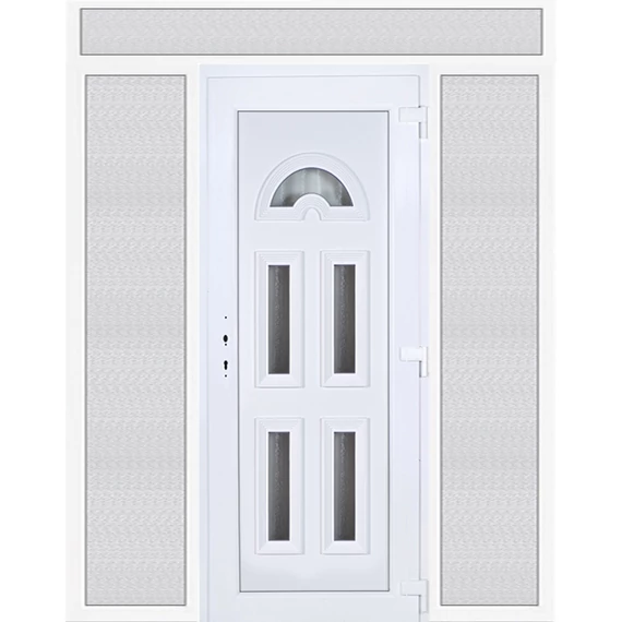 Műanyag bejárati ajtó 200x240 jobbos Miami 5 üveges 3 rétegű üveggel extra vastag hőszigetelt panellal felül+oldalvilágítóval 5 kamrás fehér