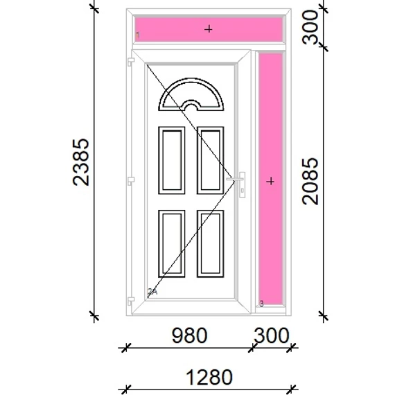 Műanyag bejárati ajtó 130x240 balos Miami tömör felül+oldalvilágítóval 5 kamrás fehér