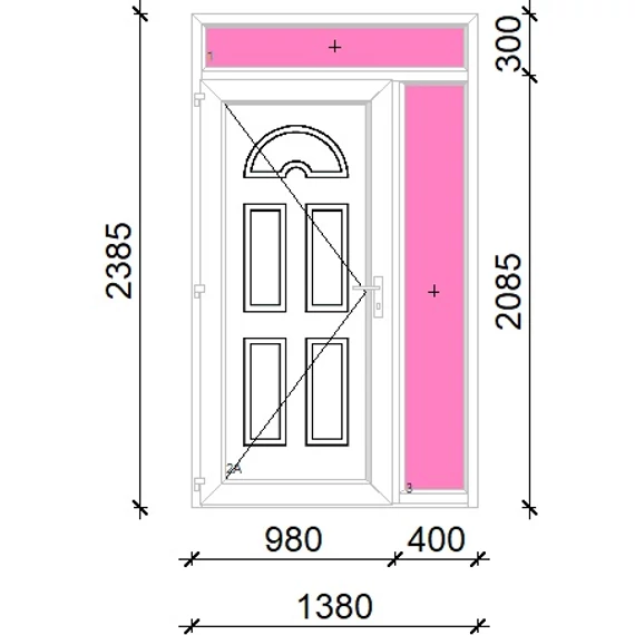 Műanyag bejárati ajtó 140x240 balos Miami tömör felül+oldalvilágítóval 5 kamrás fehér