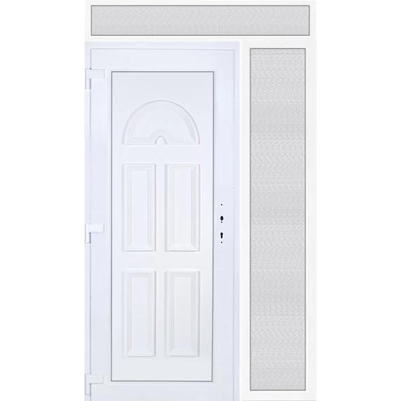 Műanyag bejárati ajtó 140x240 balos Miami tömör felül+oldalvilágítóval 5 kamrás fehér