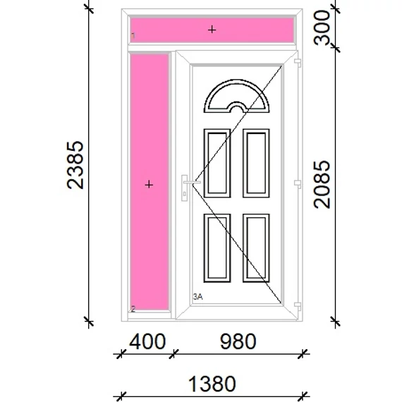 Műanyag bejárati ajtó 140x240 jobbos Miami tömör felül+oldalvilágítóval 5 kamrás fehér