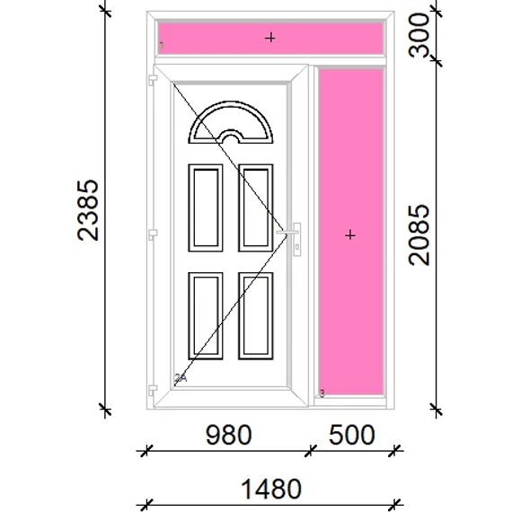 Műanyag bejárati ajtó 150x240 balos Miami tömör felül+oldalvilágítóval 5 kamrás fehér