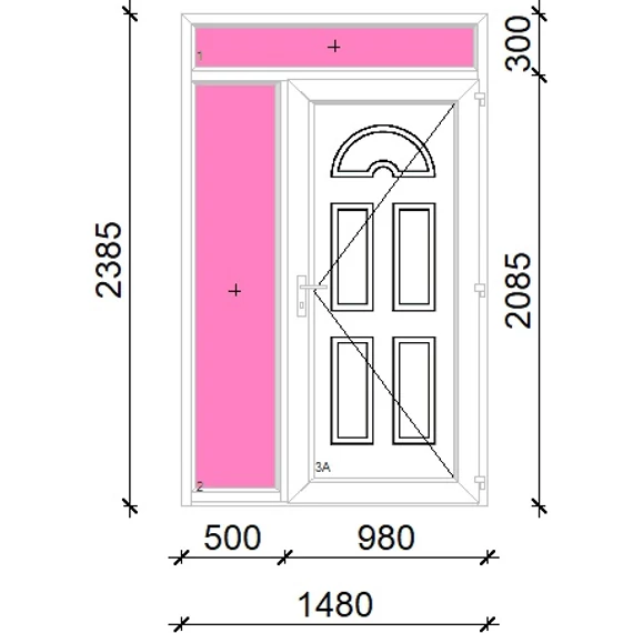 Műanyag bejárati ajtó 150x240 jobbos Miami tömör felül+oldalvilágítóval 5 kamrás fehér