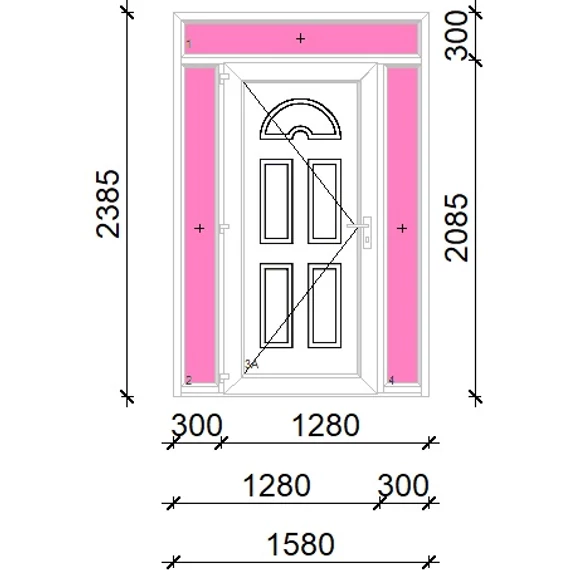 Műanyag bejárati ajtó 160x240 balos Miami tömör felül+oldalvilágítóval 5 kamrás fehér