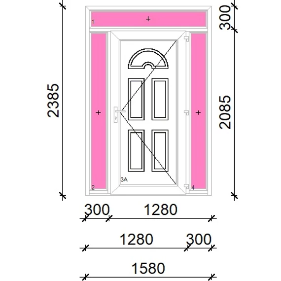 Műanyag bejárati ajtó 160x240 jobbos Miami tömör felül+oldalvilágítóval 5 kamrás fehér