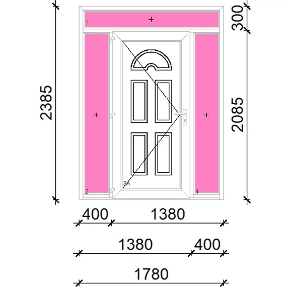 Műanyag bejárati ajtó 180x240 balos Miami tömör felül+oldalvilágítóval 5 kamrás fehér