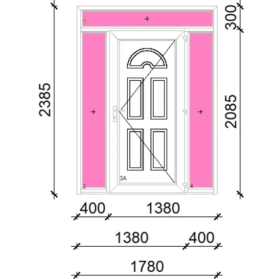 Műanyag bejárati ajtó 180x240 jobbos Miami tömör felül+oldalvilágítóval 5 kamrás fehér