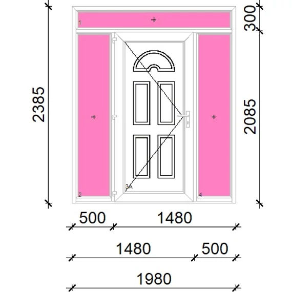 Műanyag bejárati ajtó 200x240 balos Miami tömör felül+oldalvilágítóval 5 kamrás fehér