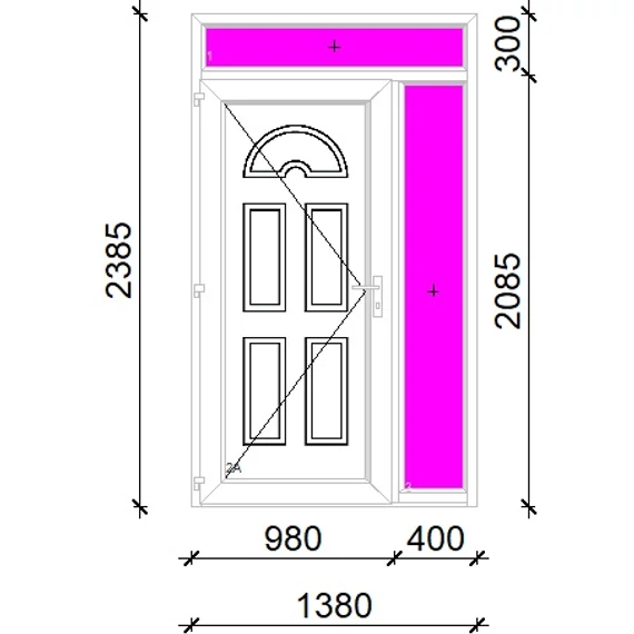 Műanyag bejárati ajtó 140x240 balos Miami tömör extra vastag hőszigetelt panellal felül+oldalvilágítóval 5 kamrás fehér