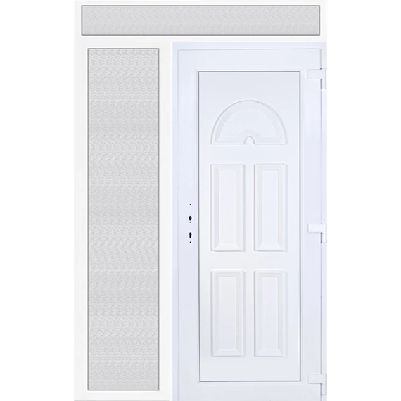 Műanyag bejárati ajtó 150x240 jobbos Miami tömör extra vastag hőszigetelt panellal felül+oldalvilágítóval 5 kamrás fehér