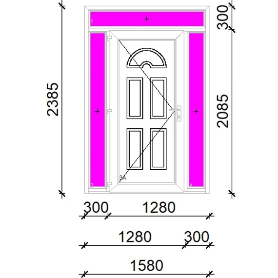 Műanyag bejárati ajtó 160x240 balos Miami tömör extra vastag hőszigetelt panellal felül+oldalvilágítóval 5 kamrás fehér