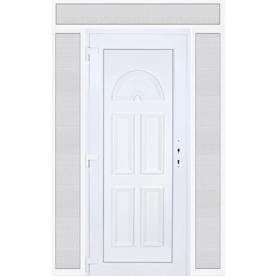 Műanyag bejárati ajtó 160x240 balos Miami tömör extra vastag hőszigetelt panellal felül+oldalvilágítóval 5 kamrás fehér