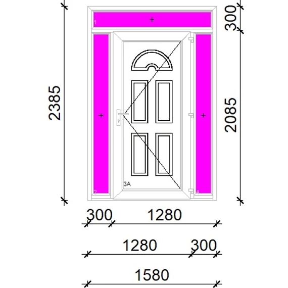 Műanyag bejárati ajtó 160x240 jobbos Miami tömör extra vastag hőszigetelt panellal felül+oldalvilágítóval 5 kamrás fehér