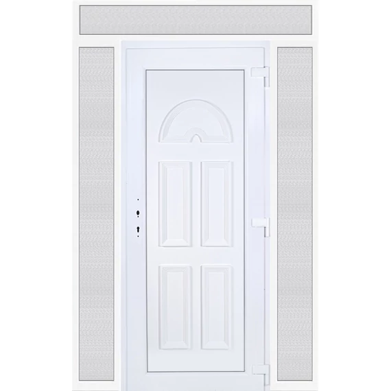 Műanyag bejárati ajtó 160x240 jobbos Miami tömör extra vastag hőszigetelt panellal felül+oldalvilágítóval 5 kamrás fehér