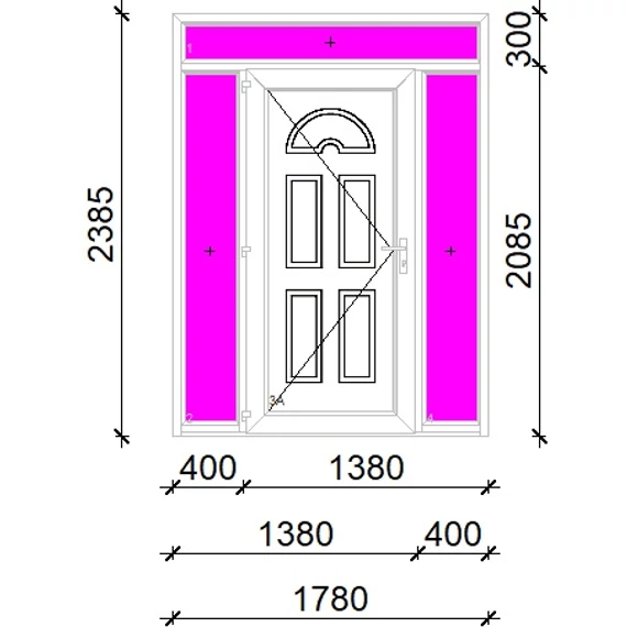 Műanyag bejárati ajtó 180x240 balos Miami tömör extra vastag hőszigetelt panellal felül+oldalvilágítóval 5 kamrás fehér