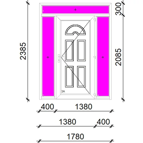 Műanyag bejárati ajtó 180x240 jobbos Miami tömör extra vastag hőszigetelt panellal felül+oldalvilágítóval 5 kamrás fehér