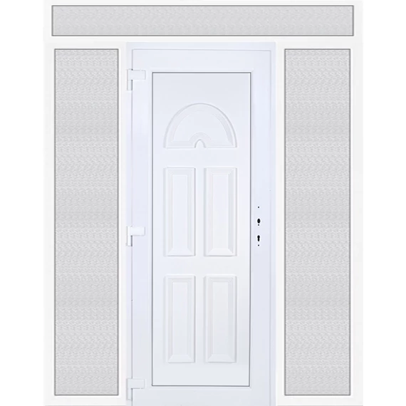 Műanyag bejárati ajtó 200x240 balos Miami tömör extra vastag hőszigetelt panellal felül+oldalvilágítóval 5 kamrás fehér