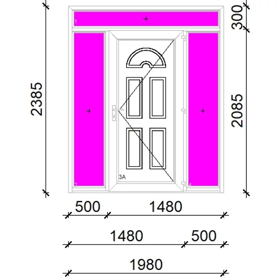 Műanyag bejárati ajtó 200x240 jobbos Miami tömör extra vastag hőszigetelt panellal felül+oldalvilágítóval 5 kamrás fehér