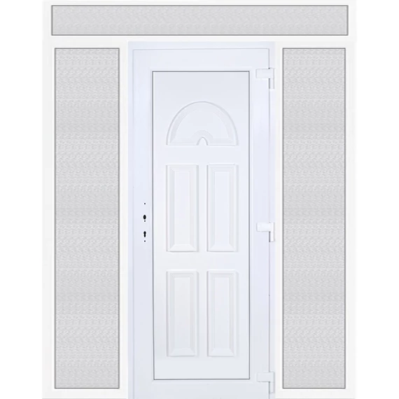 Műanyag bejárati ajtó 200x240 jobbos Miami tömör extra vastag hőszigetelt panellal felül+oldalvilágítóval 5 kamrás fehér