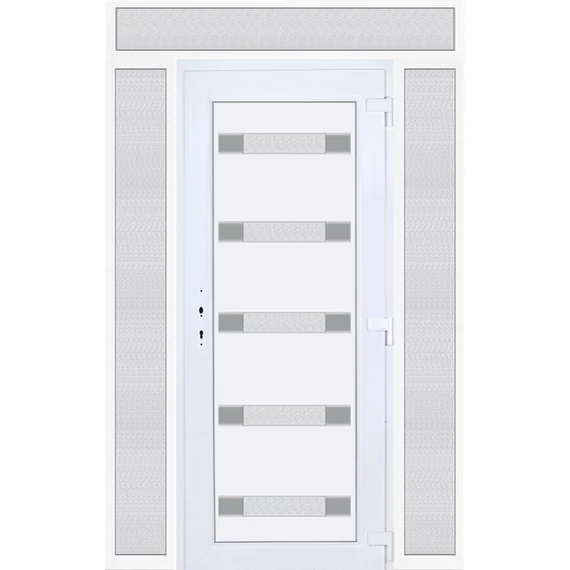 Műanyag bejárati ajtó 160x240 jobbos Sarasota 5 üveges 3 rétegű üveggel extra vastag hőszigetelt panellal felül+oldalvilágítóval 5 kamrás fehér