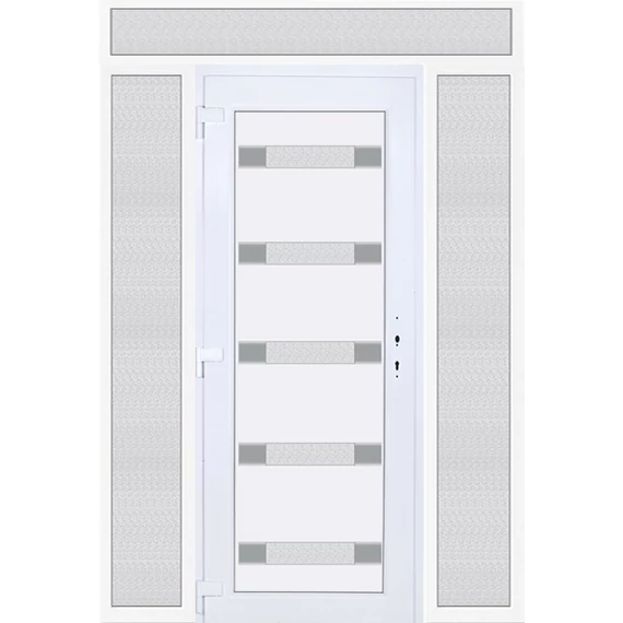 Műanyag bejárati ajtó 180x240 balos Sarasota 5 üveges 3 rétegű üveggel extra vastag hőszigetelt panellal felül+oldalvilágítóval 5 kamrás fehér