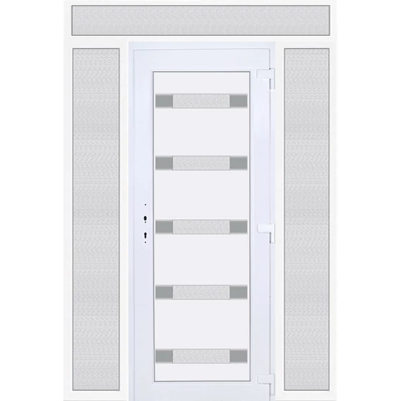 Műanyag bejárati ajtó 180x240 jobbos Sarasota 5 üveges 3 rétegű üveggel extra vastag hőszigetelt panellal felül+oldalvilágítóval 5 kamrás fehér