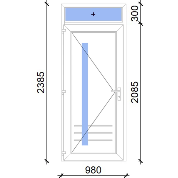 Műanyag bejárati ajtó 100x240 balos Daytona 1 üveges 3 rétegű üveggel extra vastag hőszigetelt panellal felülvilágítóval 5 kamrás fehér