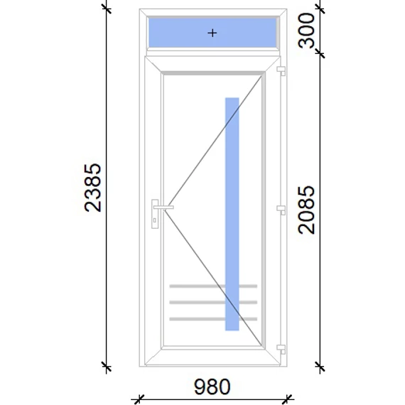 Műanyag bejárati ajtó 100x240 jobbos Daytona 1 üveges 3 rétegű üveggel extra vastag hőszigetelt panellal felülvilágítóval 5 kamrás fehér