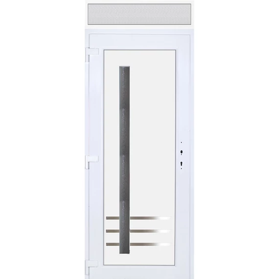 Műanyag bejárati ajtó 100x240 balos Daytona 1 üveges 3 rétegű üveggel extra vastag hőszigetelt panellal felülvilágítóval 5 kamrás fehér