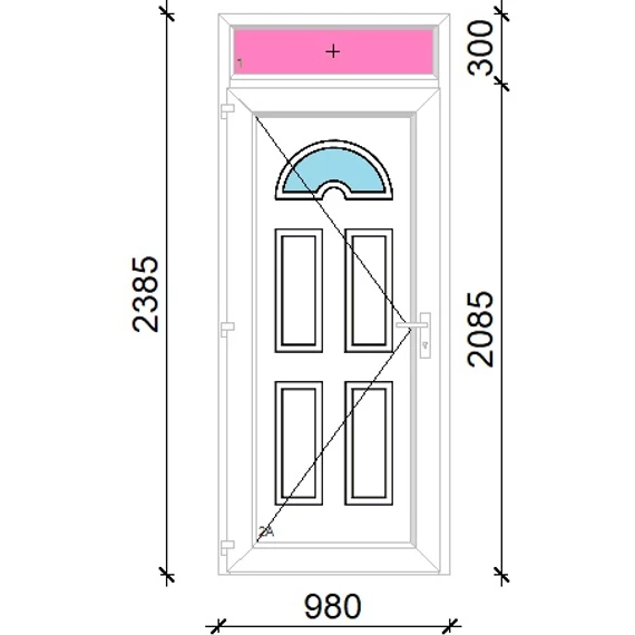 Műanyag bejárati ajtó 100x240 balos Miami 1 üveges felülvilágítóval 5 kamrás fehér